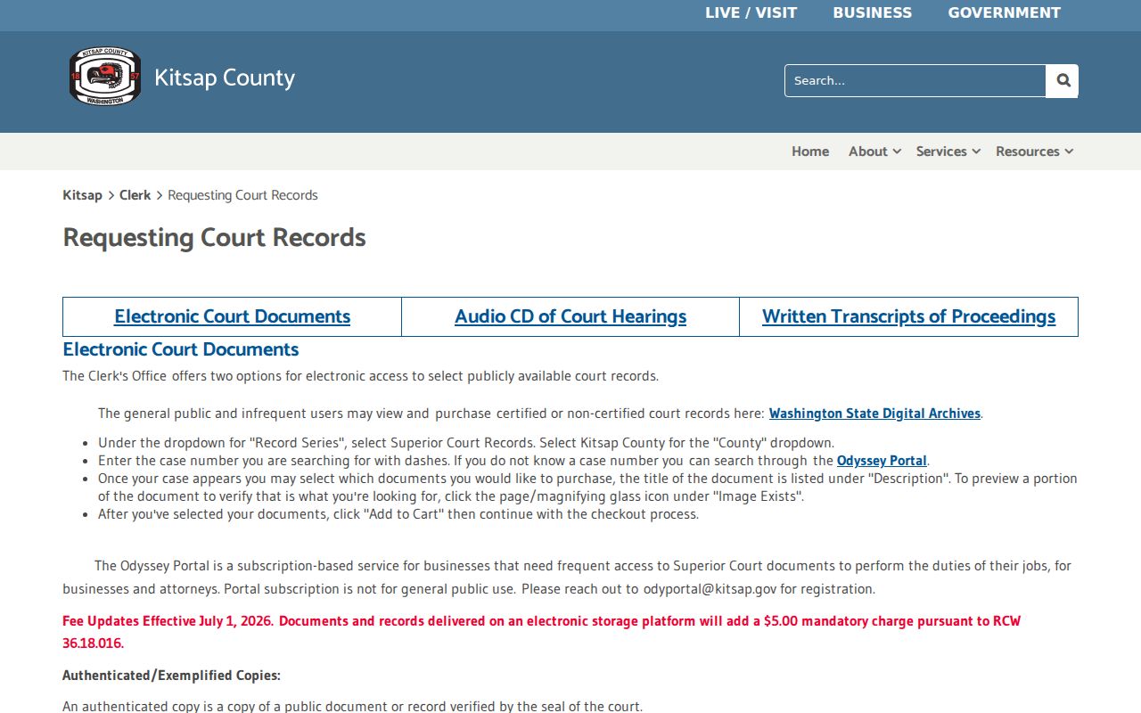 Kitsap County criminal court document copy request options
