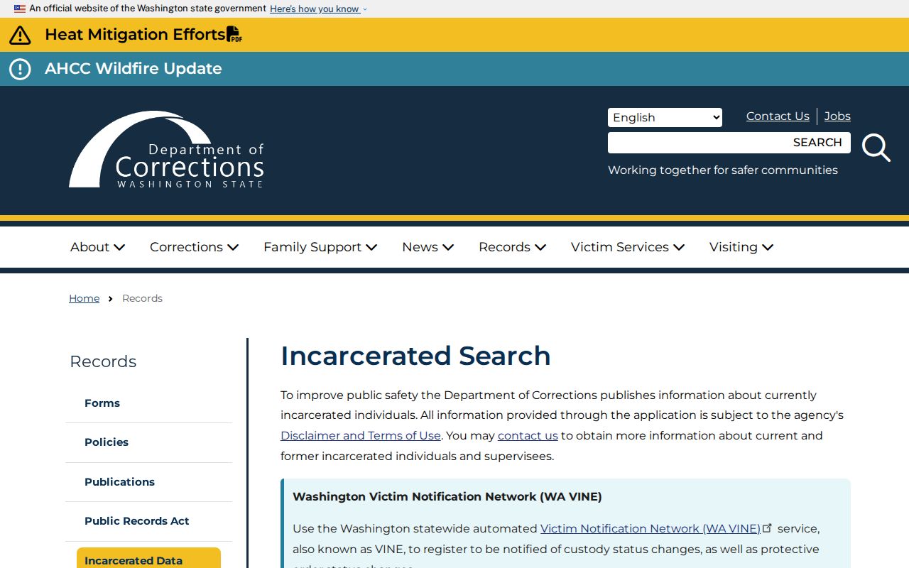 Washington DOC locator for Kitsap County criminal custody records