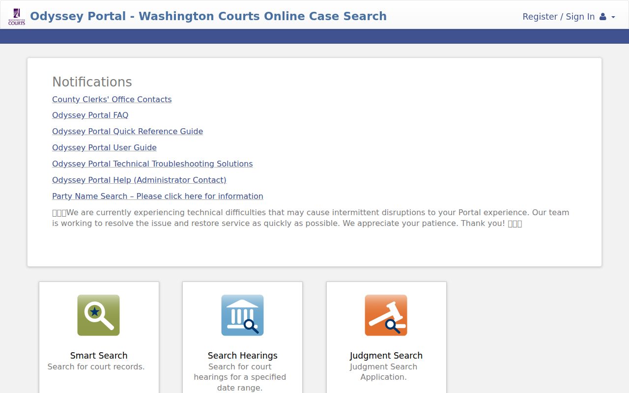 Kitsap County criminal court record search in Odyssey Portal