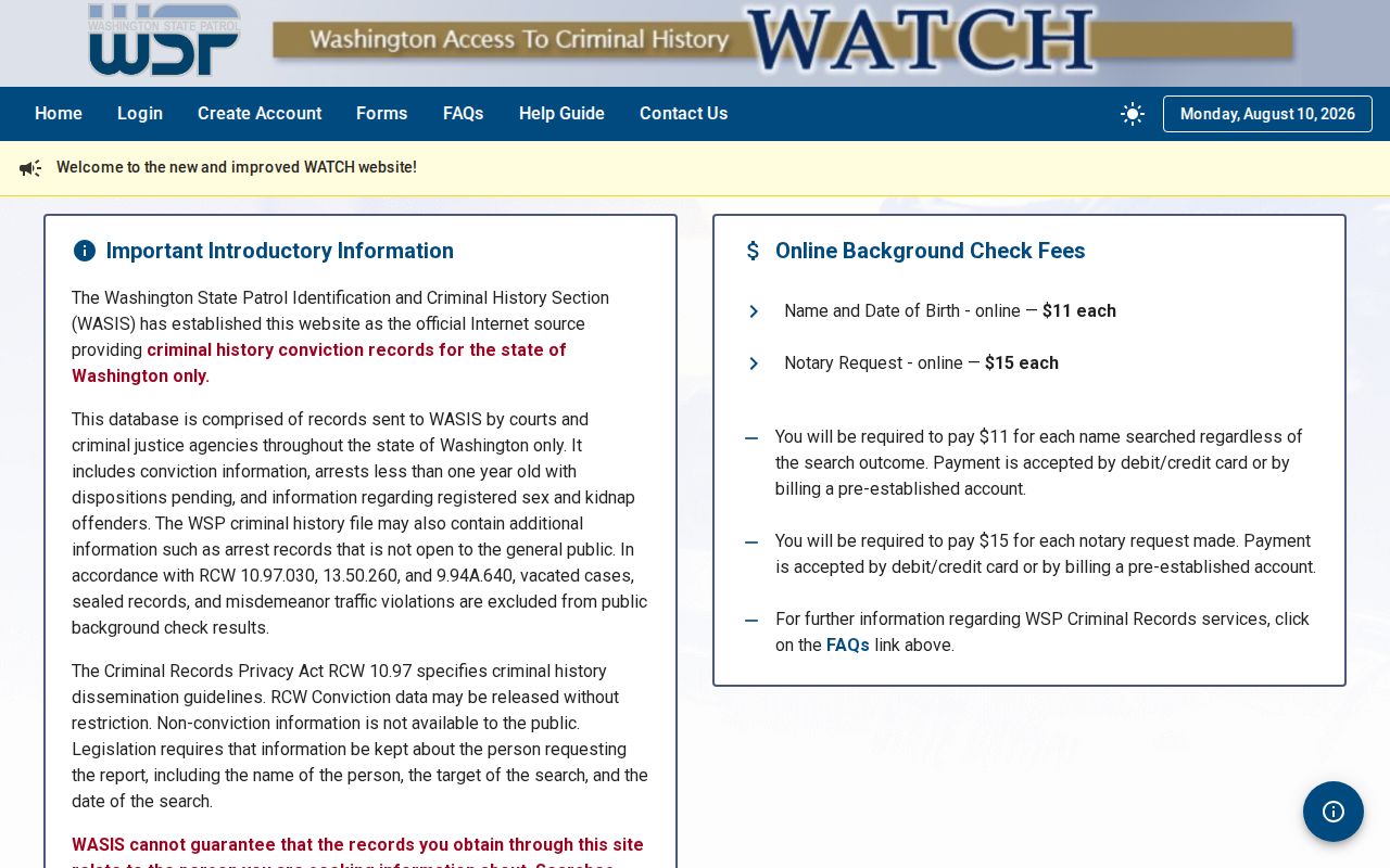 WATCH portal for Kitsap County criminal history searches